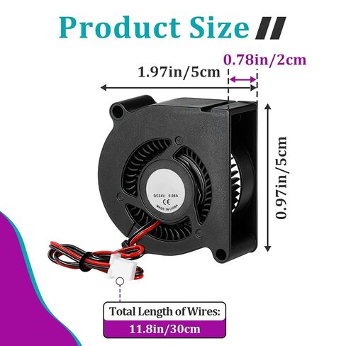 2 Pcs DC 24V 5020 Blower Fan Axial Cooling Fans, Compatible with Anycubic Kobra 3 Combo/Kobra 2 Neo/Kobra 2 Pro/Kobra 2 Plus/Kobra 2 Max/Kobra 2 3D Printer, Helps Prevent Overheating and Clogging in Kuwait