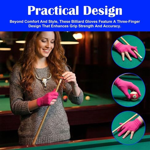 12Pcs Three Fingers Billiard Gloves, Elastic Cue Sports Pool Gloves, Non-Slip Breathable Control Sport Show Glove for Women or Men, Left and Right Hand, Multiple Colors in Kuwait