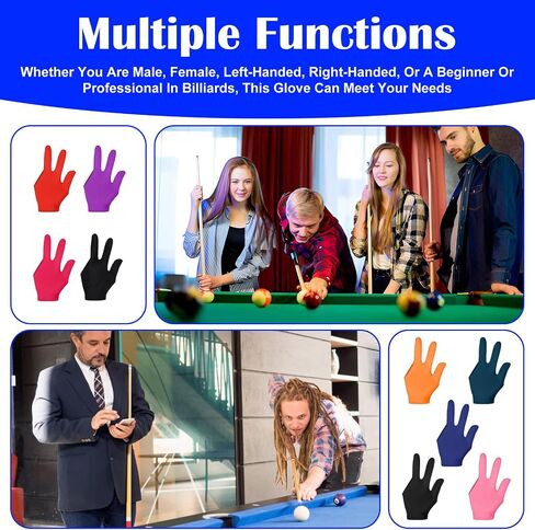 12Pcs Three Fingers Billiard Gloves, Elastic Cue Sports Pool Gloves, Non-Slip Breathable Control Sport Show Glove for Women or Men, Left and Right Hand, Multiple Colors in Kuwait