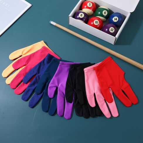 12Pcs Three Fingers Billiard Gloves, Elastic Cue Sports Pool Gloves, Non-Slip Breathable Control Sport Show Glove for Women or Men, Left and Right Hand, Multiple Colors in Kuwait