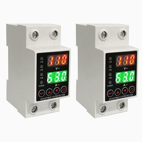 واقي الجهد الذكي 63 أمبير 110 فولت 220 فولت، شاشة LCD، حماية من الجهد الزائد/السفلي قابل للتعديل، حامل السكك الحديدية DIN، عبوتان in Kuwait