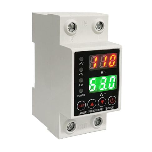 واقي الجهد الذكي 63 أمبير 110 فولت 220 فولت، شاشة LCD، حماية من الجهد الزائد/السفلي قابل للتعديل، حامل السكك الحديدية DIN، عبوتان in Kuwait