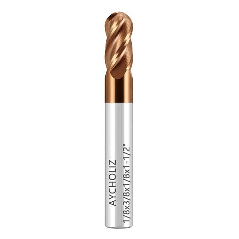 Carbide Ball Nose End Mill Bits Set - 1/8" Shank Dia - TISIN Coated - 4Flutes CNC Cutting Tools for Alloy Steels, Hardened Steels, Cast Iron in Kuwait