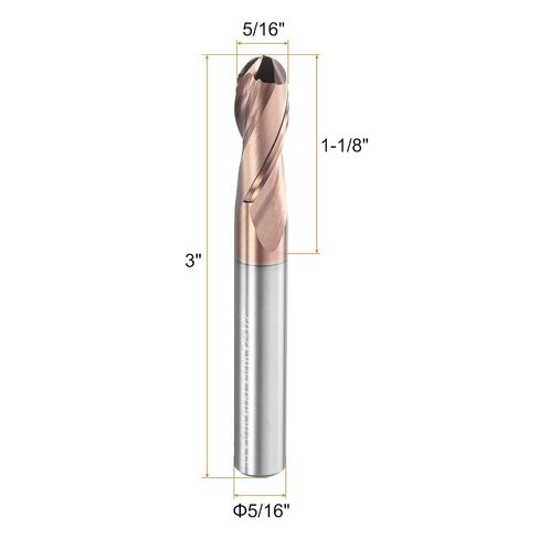 HARFINGTON الكرة نهاية الأنف مطحنة 2 الناي 5/16 "قطر 5/16" عرقوب كربيد التنغستن غير المطلية دوامة CNC راوتر بت 0.81 "طول القطع كرة نهاية واحدة لنحت النقش طحن in Kuwait