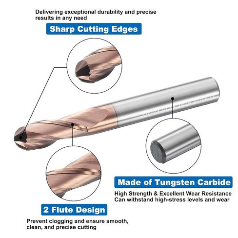 HARFINGTON الكرة نهاية الأنف مطحنة 2 الناي 5/16 "قطر 5/16" عرقوب كربيد التنغستن غير المطلية دوامة CNC راوتر بت 0.81 "طول القطع كرة نهاية واحدة لنحت النقش طحن in Kuwait