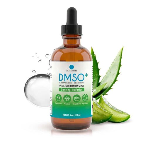 سائل DMSO+ 4 أونصة - 99.9% ثنائي ميثيل سلفوكسيد من الدرجة الصيدلانية النقية مع مغنيسيوم Zechstein® والصبار والبابونج | تركيبة موضعية منخفضة الرائحة | قطارة زجاجية كهرمانية | صنع في الولايات المتحدة الأمريكية in Kuwait