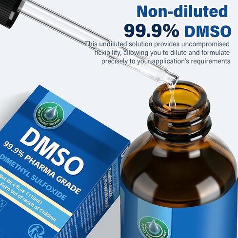 DMSO 99.9%, Pharmaceutical Grade Pure DMSO with Dropper in Glass Bottle, Non-diluted Dimethyl Sulfoxide Liquid, Low Odor, 4 fl oz in Kuwait