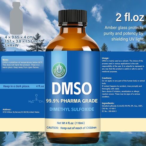 DMSO 99.9%, Pharmaceutical Grade Pure DMSO with Dropper in Glass Bottle, Non-diluted Dimethyl Sulfoxide Liquid, Low Odor, 4 fl oz in Kuwait