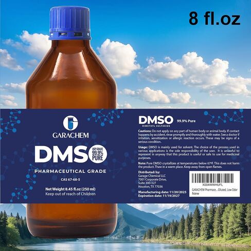GARACHEM درجة صيدلانية 99.9% DMSO نقي في زجاجة زجاجية، سائل نقي ثنائي ميثيل سلفوكسيد 8 أونصة، غير مخفف، رائحة منخفضة in Kuwait