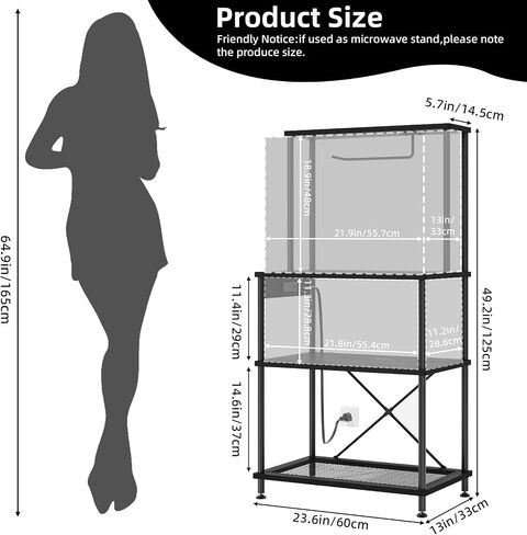 SUPERLELE 4 Tier Baker's Rack with Charging Station, Kitchen Coffee Bar Table with Power Outlets & Paper Towel Holder, 23.6x13x49.2'' Industrial Standing Microwave Shelf for Small Spaces, Black in Kuwait