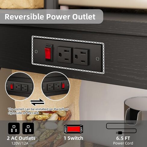 SUPERLELE 4 Tier Baker's Rack with Charging Station, Kitchen Coffee Bar Table with Power Outlets & Paper Towel Holder, 23.6x13x49.2'' Industrial Standing Microwave Shelf for Small Spaces, Black in Kuwait