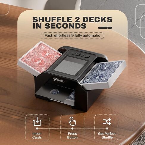 Automatic Card Shuffler with 1-2 Decks with Dual Auto/Manual Modes, USB C Rechargeable, Quiet Operation & Portable Card Shuffler for Poker, Blackjack, UNO Cards, Casino Game in Kuwait