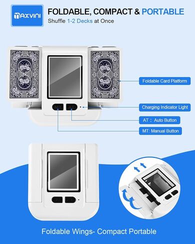 Automatic Card Shuffler Machine, Rechargeable Shuffle Machine for 2 Deck with AUTO & Manual Mode, Card Case, Foldable & Portable Low Noise Shuffler Machine for Poker, UNO, Skip-Bo, Blackjack, Phase 10 in Kuwait