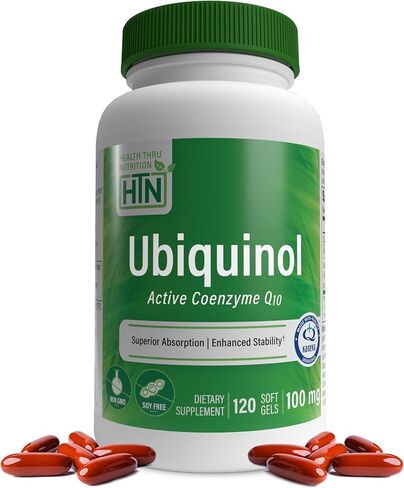 Health Thru Nutrition Ubiquinol 100mg 120 Softgels as Kaneka QH Reduced CoQ-10 | Stabilized - 3rd Party Tested | Enhanced Bioavailability | Cardiovascular & Mitochondria Function Support | Non-GMO in Kuwait