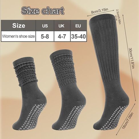 Jspupifip 4 Pairs Pilates Socks with Grips for Women, Long Slouch Non Slip Yoga Scrunch Socks for Barre Hospital Workout in Saudi Arabia