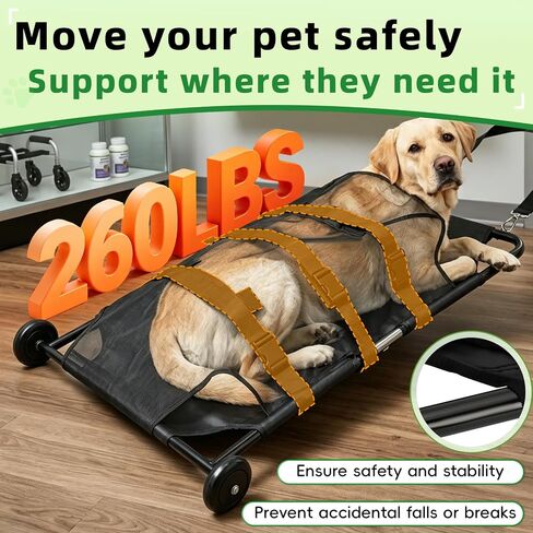 260 lbs Portable Foldable Pet Dog Stretcher, 46×22 in Animal Transport Trolley Designed for Enhanced Pet Comfort and Dignity in Kuwait