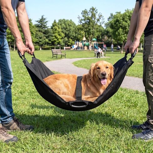 Geiserailie Black Emergency Dog Stretcher for Large Dogs (up to 250 Lbs), Portable Thickened Oxford Fabric Pet Carrier with 6 Handles & Safety Strap, Foldable for Travel & First Aid in Kuwait
