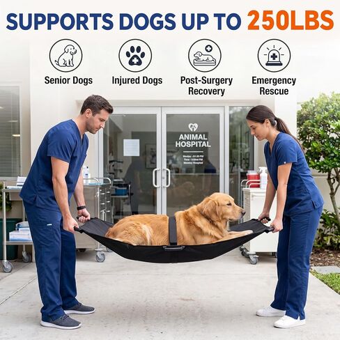 Geiserailie Black Emergency Dog Stretcher for Large Dogs (up to 250 Lbs), Portable Thickened Oxford Fabric Pet Carrier with 6 Handles & Safety Strap, Foldable for Travel & First Aid in Kuwait