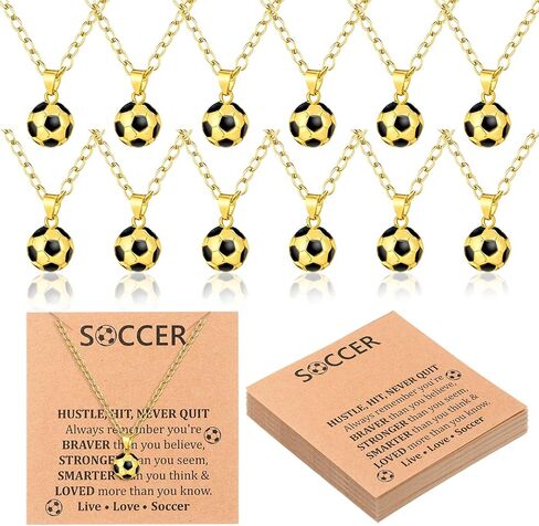 Tondiamo 12 Pcs Soccer Volleyball Basketball Necklace Gifts Sport Team Gift 3D Pendant Necklace with Inspirational Card for Party Favor in Kuwait