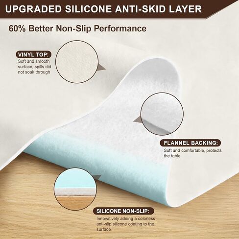 Non Slip Table Protector Pad with Flannel Backing, Waterproof Heavy-Duty Vinyl Table Padding Under Tablecloth, Superior Protection from Spills, Scratches & Heat, Ivory, 54 x 90 Inch, Rectangular in Kuwait