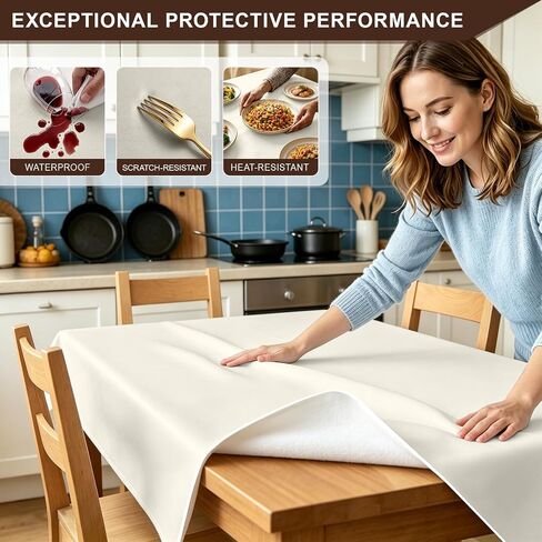 Non Slip Table Protector Pad with Flannel Backing, Waterproof Heavy-Duty Vinyl Table Padding Under Tablecloth, Superior Protection from Spills, Scratches & Heat, Ivory, 54 x 90 Inch, Rectangular in Kuwait