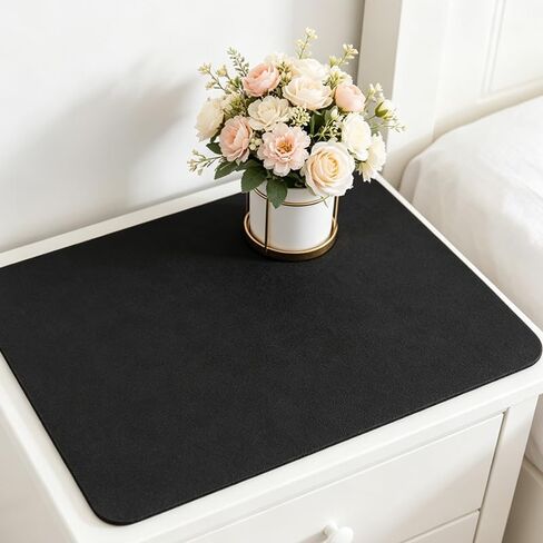 2 Pack Cuttable Leather Nightstand Mat - 23.6x11.8in, Waterproof & Non-Slip, Bedside Table, Dresser, End Table, Small Desk Mat, Black in Kuwait
