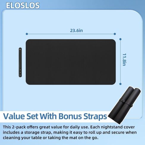 2 Pack Cuttable Leather Nightstand Mat - 23.6x11.8in, Waterproof & Non-Slip, Bedside Table, Dresser, End Table, Small Desk Mat, Black in Kuwait