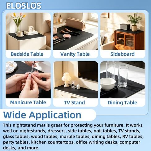 2 Pack Cuttable Leather Nightstand Mat - 23.6x11.8in, Waterproof & Non-Slip, Bedside Table, Dresser, End Table, Small Desk Mat, Black in Kuwait