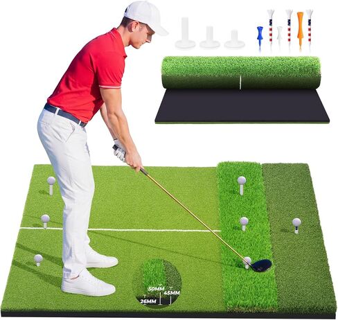 5x4ft & 6x4ft Extra Large Golf Hitting Mat, 26mm Thick Tri-Turf Golf Practice Mat for Indoor Outdoor Training, 3-in-1 Professional Golf Turf for Driving, Chipping & Swinging, Gifts for Him Men Women in Kuwait