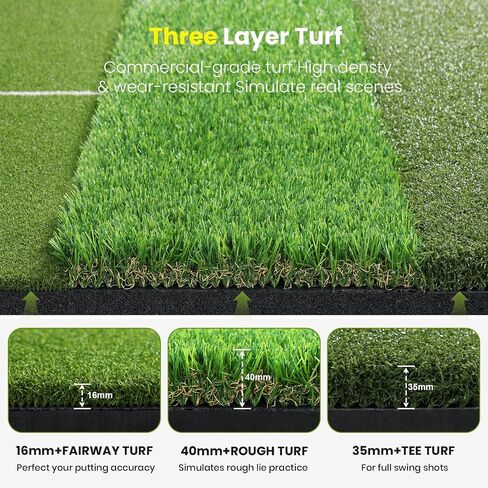 5x4ft & 6x4ft Extra Large Golf Hitting Mat, 26mm Thick Tri-Turf Golf Practice Mat for Indoor Outdoor Training, 3-in-1 Professional Golf Turf for Driving, Chipping & Swinging, Gifts for Him Men Women in Kuwait