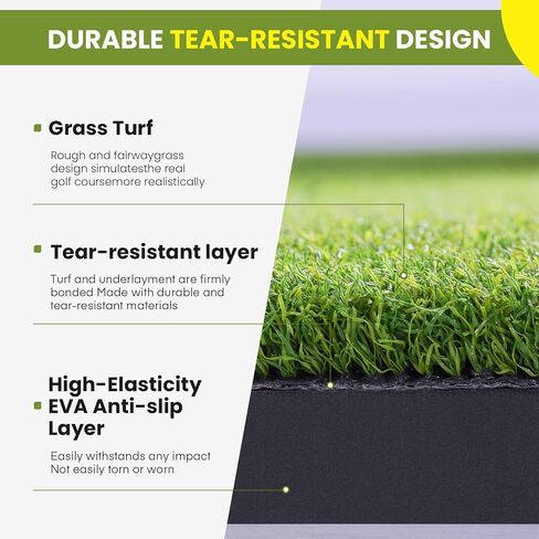 5x4ft & 6x4ft Extra Large Golf Hitting Mat, 26mm Thick Tri-Turf Golf Practice Mat for Indoor Outdoor Training, 3-in-1 Professional Golf Turf for Driving, Chipping & Swinging, Gifts for Him Men Women in Kuwait
