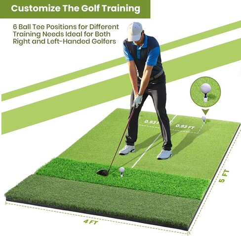 5x4ft & 6x4ft Extra Large Golf Hitting Mat, 26mm Thick Tri-Turf Golf Practice Mat for Indoor Outdoor Training, 3-in-1 Professional Golf Turf for Driving, Chipping & Swinging, Gifts for Him Men Women in Kuwait