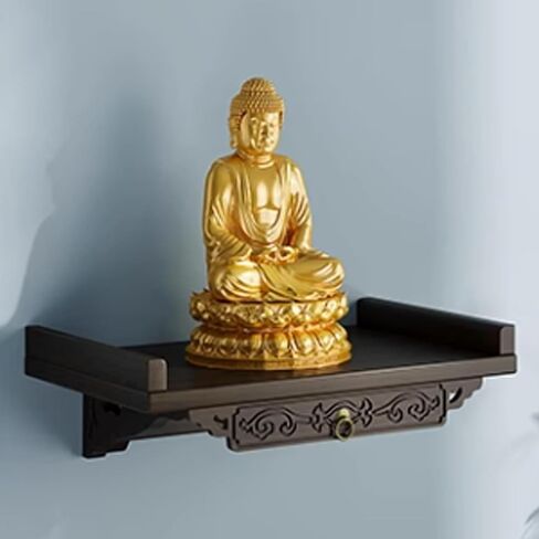 ضريح بوذا المثبت على الحائط ورف المذبح للتأمل، حامل عرض Feng Shui لـ Guanyin وGuan Gong، 66x26x12.5 سم - سطح طاولة متعدد الاستخدامات أو ديكور مثبت على الحائط in Kuwait