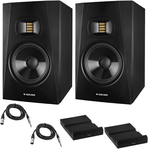 جهاز مراقبة Adam Audio Professional T-Series T7V مقاس 7 بوصات 70 وات ثنائي الاتجاه نشط، زوج، حزمة مع كابل صوت TRS ذكر 2X 10 متوازن 1/4 بوصة إلى 3 سنون XLR ذكر ووسادة عزل 2X in Kuwait