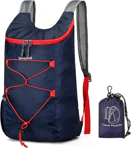 16L Hiking-Daypack Lightweight-Foldable Travel-Backpack Water-Resistant Camping Outdoor Packable Easy Carry-on Bag (Black+Red) in Kuwait