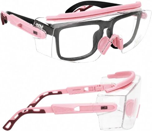 UNCO- Safety Goggles Over Glasses with Clear Wraparound Lens, Light Pink Arms, Anti Fog Safety Glasses for Men and Women, Protective Eyewear in Kuwait
