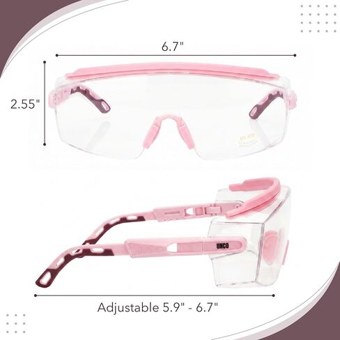 UNCO- Safety Goggles Over Glasses with Clear Wraparound Lens, Light Pink Arms, Anti Fog Safety Glasses for Men and Women, Protective Eyewear in Kuwait
