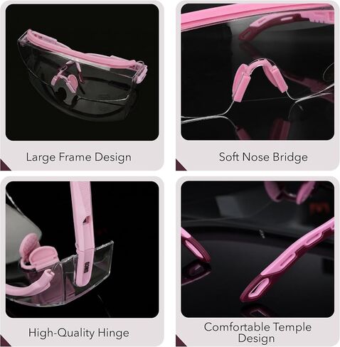 UNCO- Safety Goggles Over Glasses with Clear Wraparound Lens, Light Pink Arms, Anti Fog Safety Glasses for Men and Women, Protective Eyewear in Kuwait
