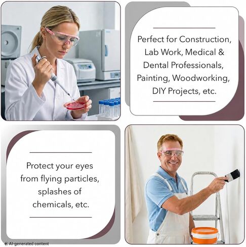 UNCO- Safety Goggles Over Glasses with Clear Wraparound Lens, Light Pink Arms, Anti Fog Safety Glasses for Men and Women, Protective Eyewear in Kuwait