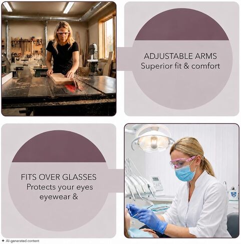 UNCO- Safety Goggles Over Glasses with Clear Wraparound Lens, Light Pink Arms, Anti Fog Safety Glasses for Men and Women, Protective Eyewear in Kuwait