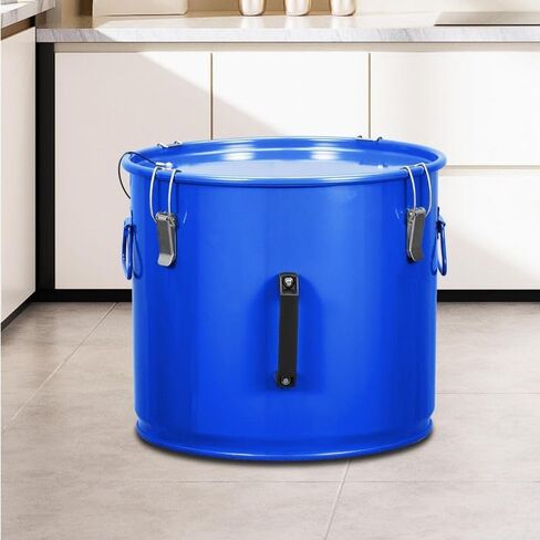 Livvera 10 Gallon Fryer Grease Bucket with Locking Lid and Filter Bag (1-Pack), Blue Carbon Steel Oil Disposal Caddy in Kuwait