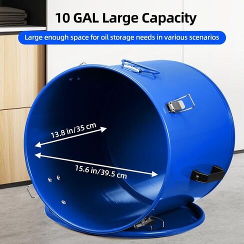 Livvera 10 Gallon Fryer Grease Bucket with Locking Lid and Filter Bag (1-Pack), Blue Carbon Steel Oil Disposal Caddy in Kuwait