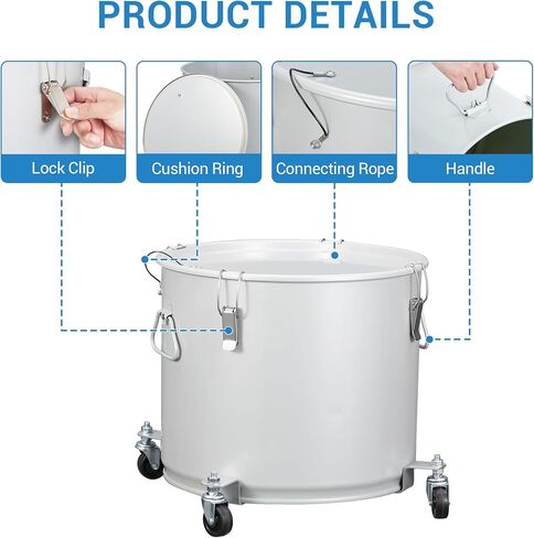 10 Gallon Fryer Grease Bucket with Lid – Coated Carbon Steel Oil Disposal Caddy, Lock Clips, Caster Base & Nylon Filter Bag – Commercial Oil Storage in Kuwait