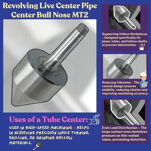 Bull Nose Pipe Revolving Live Center | 2MT Morse Taper |1/2" - 2.1/2" (13MM to 62MM) Capacity | Heavy-Duty Lathe Accessory-Sharp Nose in Kuwait