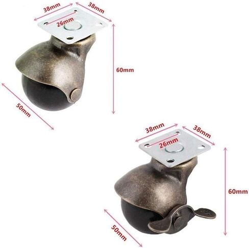 CHFENG-C [4 Pack] Swivel Top Plate Hooded Ball Caster Wheels, Antique Bronze (2-inch 2 Brake 2 No Brake) in Kuwait