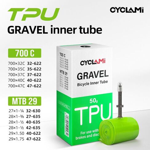 2 Pack Gravel TPU Bike Inner Tube 700 x 32-47C ＆ 29'' MTB Bicycle Tire Removable Nozzle Core Metal Presta Valve 1.77''/45mm in Kuwait