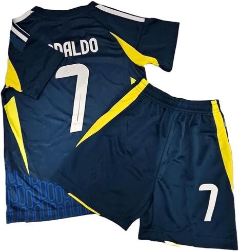 #7 Kids Soccer Jersey and Shorts Set, Navy/Yellow, Boys Football Training Uniform in Kuwait
