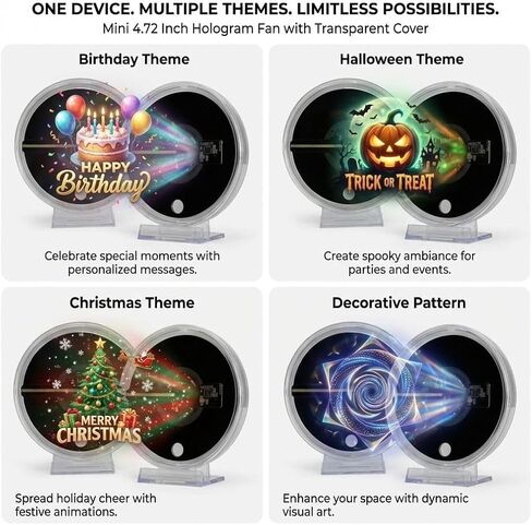 4.7Inch 3D Hologram Fan LED Projector | Protective Cover, WiFi App Control, Remote and Bluetooth Speaker Connection, Mini Holographic Display, For Gifts, Trade Shows in Kuwait