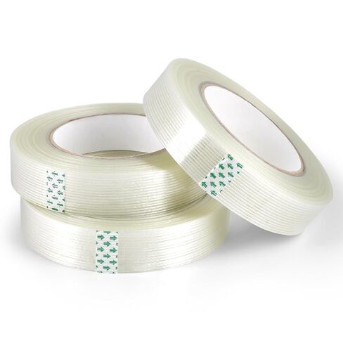 Mono Filament Strapping Tape Commodity Grade Heavy Duty Transparent Reinforced Fiberglass Tape Each roll 1-inch Wide, 60-Yards Long, 3 Pack in Kuwait
