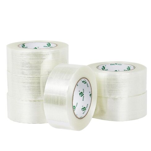 BOMEI PACK 2 Pack Filament Strapping Tape, 45yds x 2 inch, Mono Fiberglass Transparent Reinforced Packing, Heavy Duty Wearproof Tape, 5.5mils in Kuwait
